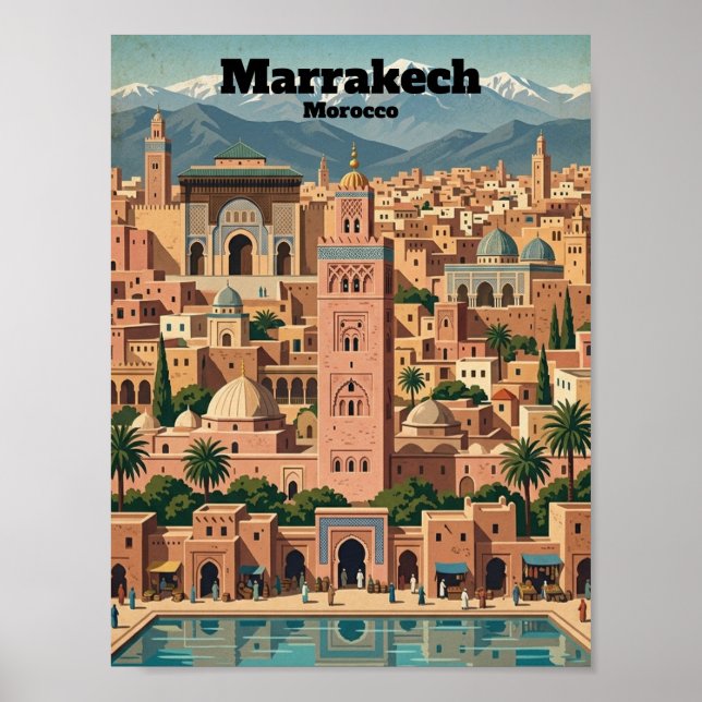 Poster Vintage Marrakech Morocco Architecture Travel (Devant)