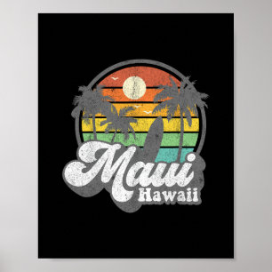 Poster Vintage Maui Hawaï Plage Hawaïenne Surf 70's T-Shi