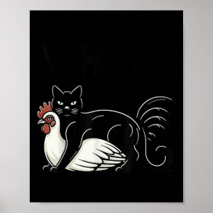 Poster Vintage Mème Drôle Cute Kitty Chat Et Poulet Quoi