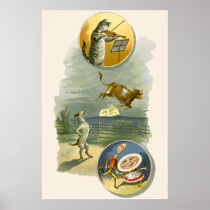 Poster Vintage Mère Goose Nursery Rhyme Hey Diddle