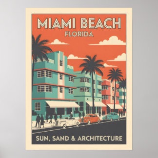 Poster Vintage Miami Beach Florida Art Deco Travel