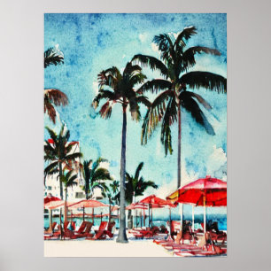Poster Vintage Miami Fl aquarelle peinture