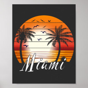 Poster Vintage Miami Floride Palm Trees Summer Beach