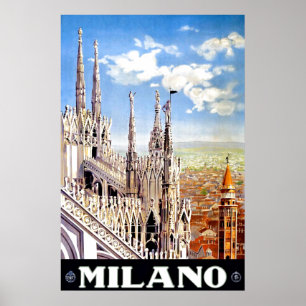 Poster Vintage Milan Italie Voyage Annonce unique