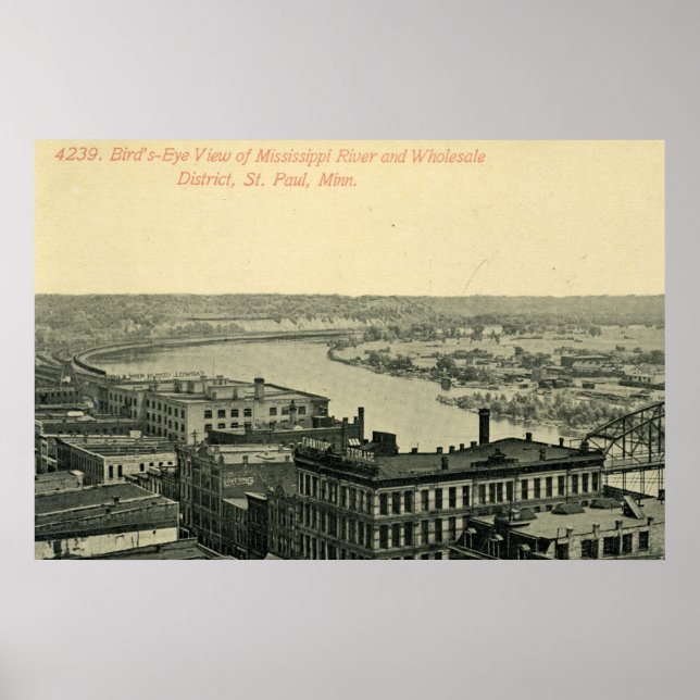 Poster vintage Minneapolis Minnesota River Skyline (Devant)