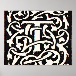 Poster Vintage Monogram T Art Nouveau Letter
