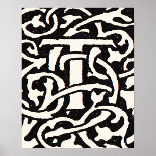Poster Vintage Monogram T Art Nouveau Letter