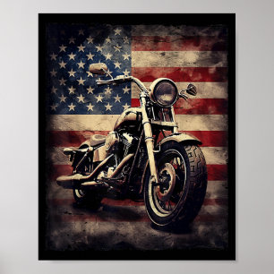 Poster Vintage Motorcycle USA Drapeau Retro Biker América