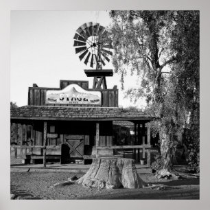 Poster Vintage moulin à vent noir et blanc