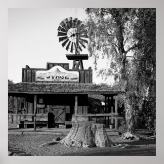 Poster Vintage moulin à vent noir et blanc