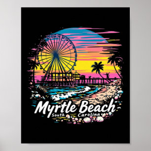 Poster Vintage Myrtle Beach Caroline du Sud Sunset Skylin