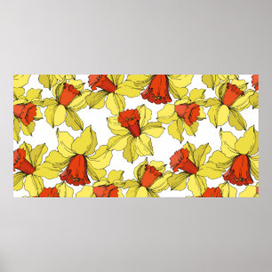 Poster vintage Narcisse fleur botanique florale Jaune a