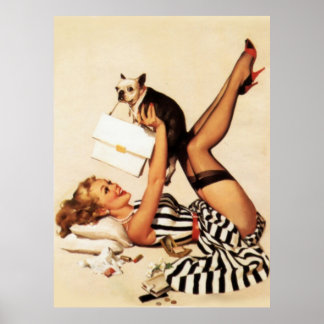 Poster vintage Naughty Puppy Love Pin Up Girl