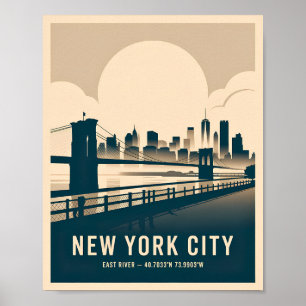 Poster Vintage New York City East River Skyline Style WPA