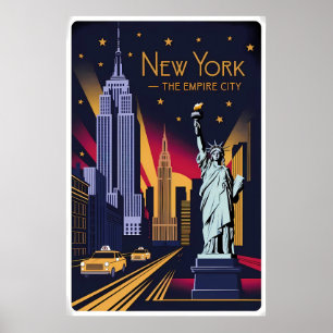 Poster Vintage New York - Empire State & Liberty