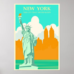 Poster Vintage New York "La ville qui ne dort jamais"