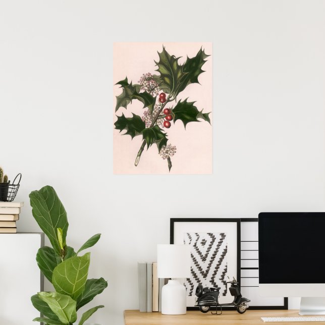 Poster Vintage Noël, Holly Plante avec les baies rouges (Bureau à domicile)