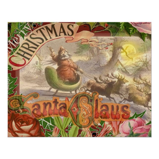 Poster Vintage Noël Père Noël Sleigh (Devant)