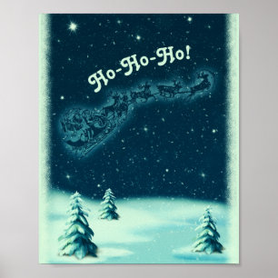 Poster Vintage Noël Père Noël Sleigh Winter Scène