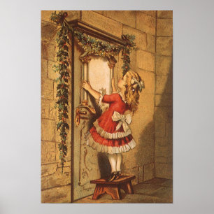 Poster Vintage Noël Victorian Girl Hanging a Garland