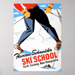 Poster Vintage North Conway New Hampshire Skiing Travel