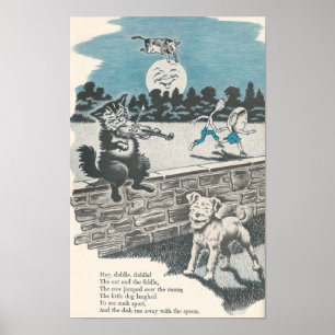 Poster Vintage Nursery Rhyme Hey Diddle Diddle
