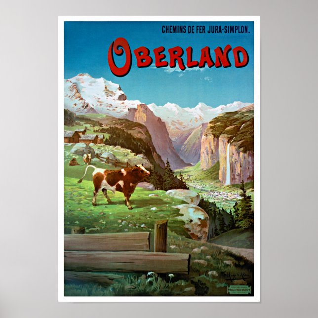 Poster vintage Oberland Suisse restauré (Devant)