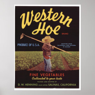 Poster Vintage Old Western Hoe Vegetables Crate Étiquette
