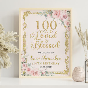 Poster Vintage Or Blush Floral 100 ans aimés Bénéficié