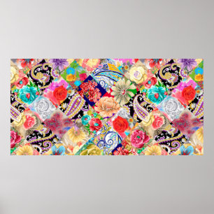 Poster vintage ornament paisley, skulls and bones Bandana