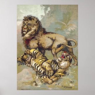 Poster Vintage P. T. Barnum Lion and Tiger Print