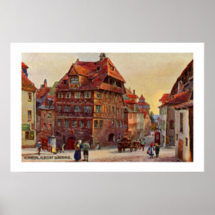 Poster Vintage painting Nürnberg Albrecht Dürer house art