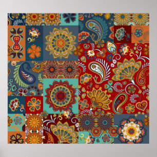 Poster Vintage Paisley Mandala Patchwork coloré