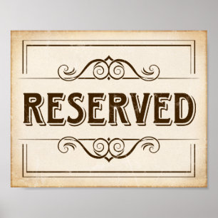 Poster Vintage partie RÉSERVÉE Signe d'impression