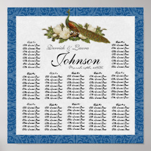 Poster Vintage Peacock Magnolia Swirl Floral Damask