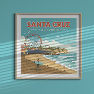 Poster Vintage Père Noël Cruz Californie