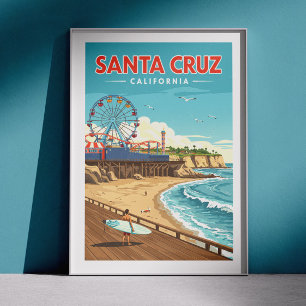 Poster Vintage Père Noël Cruz Californie