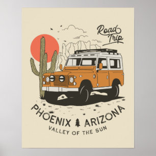 Poster Vintage Phoenix AZ Desert Cactus Sunset Road Triag