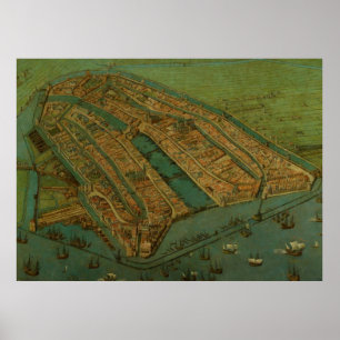 Poster Vintage Pictorial Map of Amsterdam (1538)