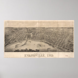 Poster Vintage Pictorial Map of Evansville Indiana (1880)