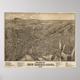Poster Vintage Pictorial Map of New Haven