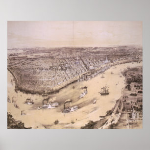 Poster Vintage Pictorial Map of New Orleans (1851)