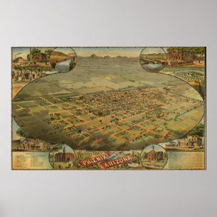 Poster Vintage Pictorial Map of Phoenix Arizona