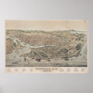 Poster Vintage Pictorial Map of Victoria BC (1889)