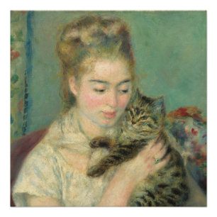 Poster Vintage Pierre Auguste Renoir Femme avec chat