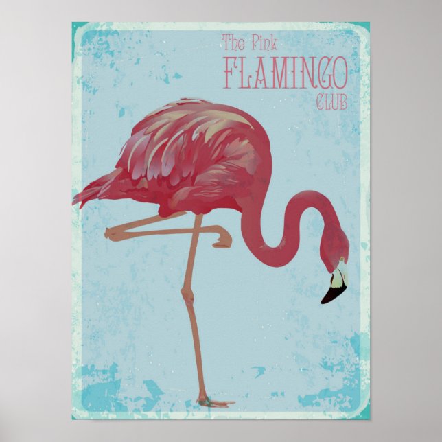 Poster Vintage Pink Flamant rose Club (Devant)