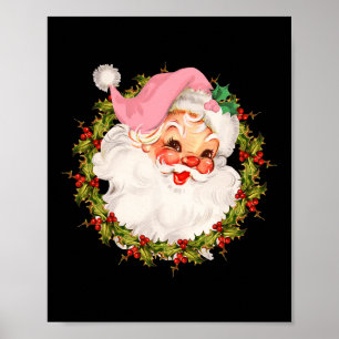 Poster Vintage Pink Santa Claus Joyeux Pyjamas de Noël X
