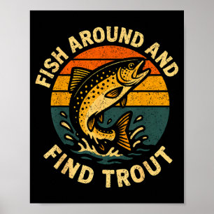 Poster Vintage Poisson Autour Et Trouver Truite Pêcheur P