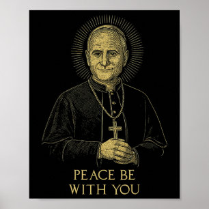 Poster Vintage Portrait du Pape Leo Xiv Halo Croix Paix