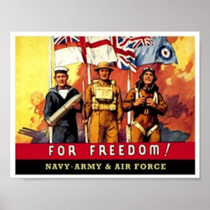 Poster Vintage pour la liberté Marine, Armée, Force aérie